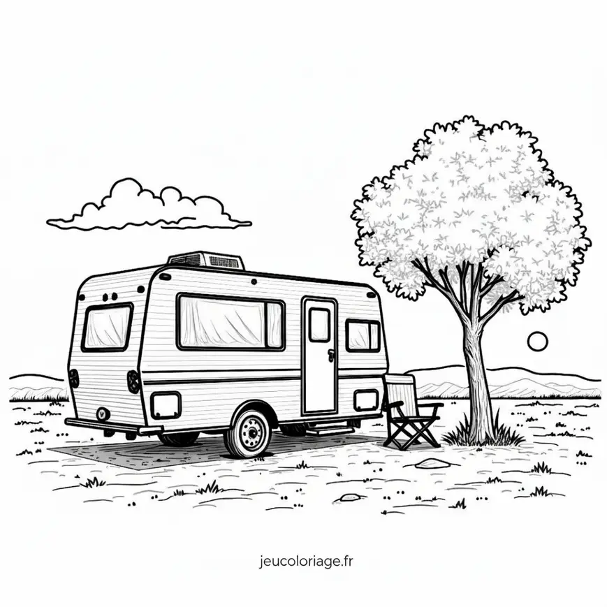 Coloriage caravane et nature pour détente créative