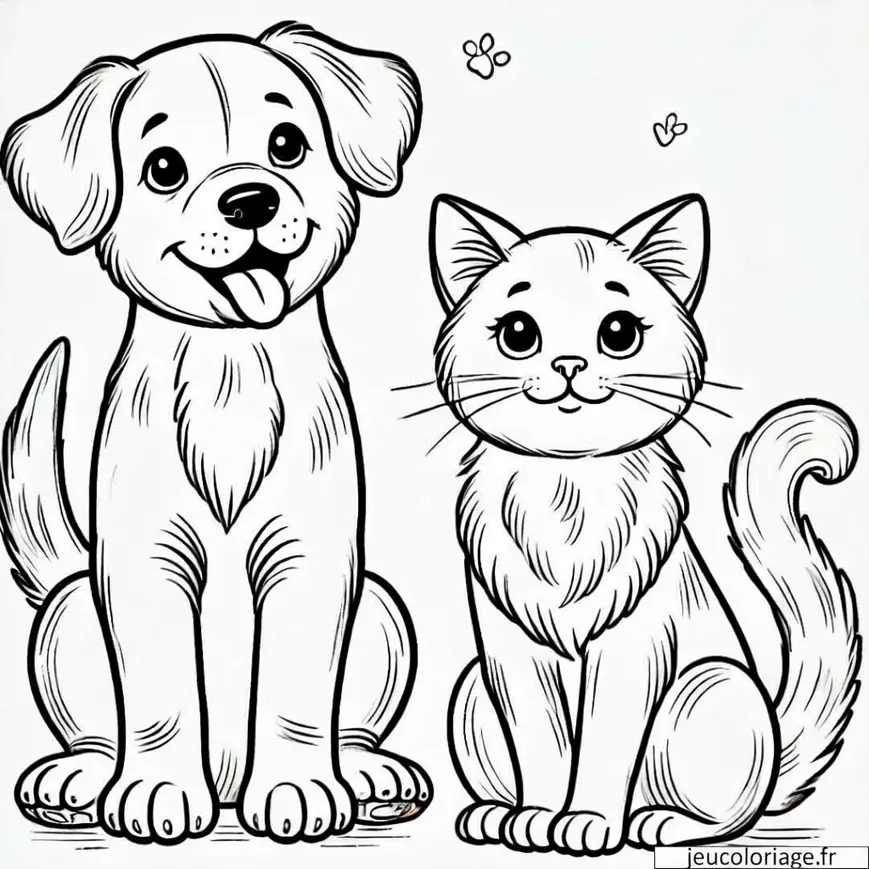 Coloriage chien et chat amis