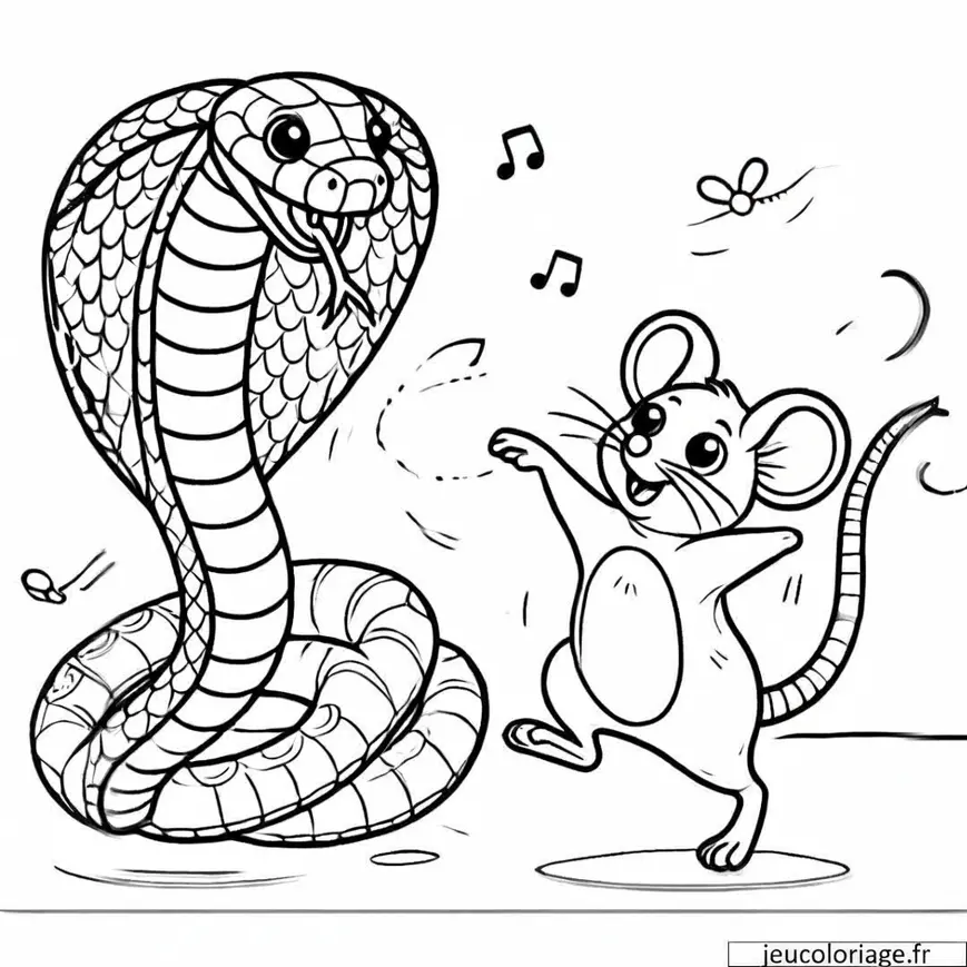 Coloriage cobra et souris dansant