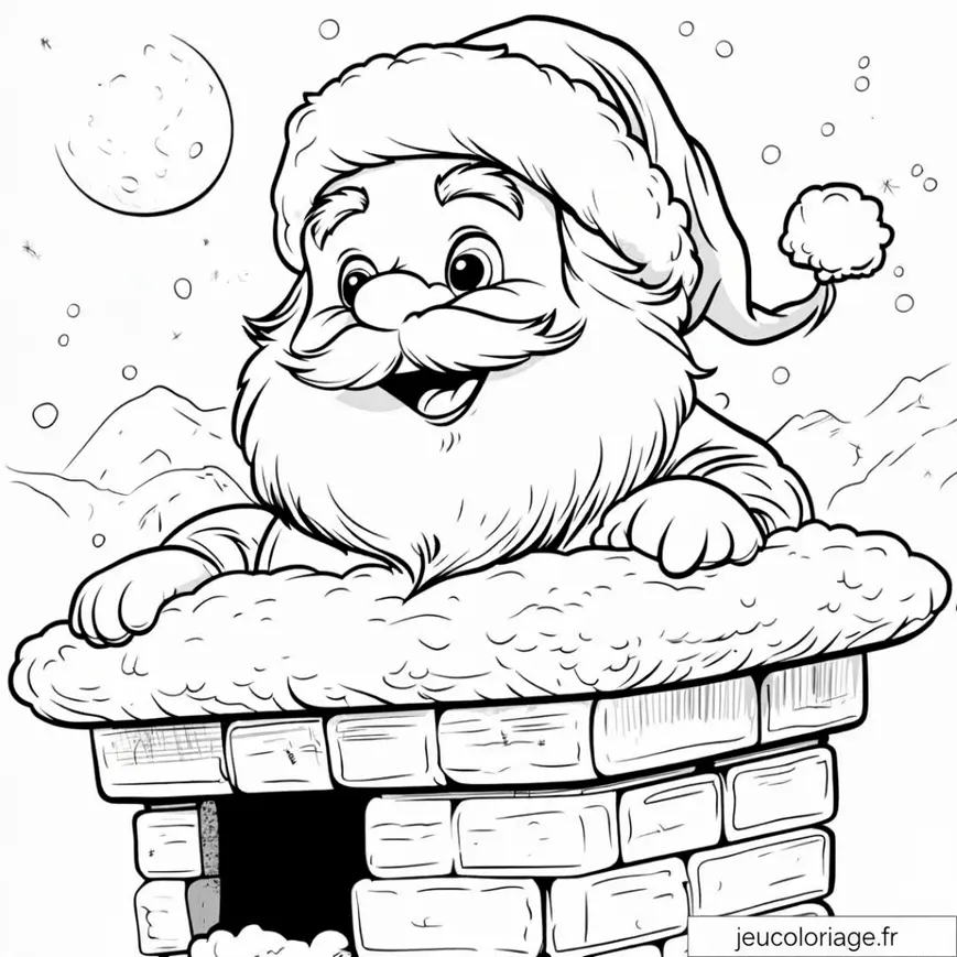 Coloriage de Noël du Père Noël dans la cheminée