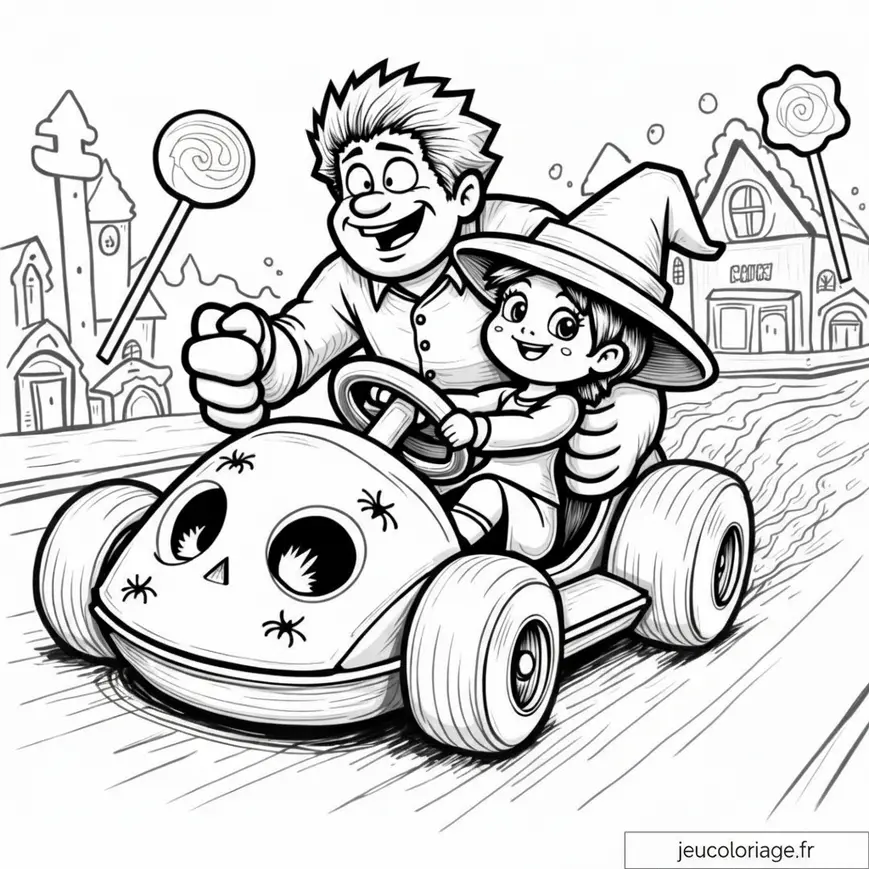 Coloriage de Ralph et Vanellope pour Halloween en Kart