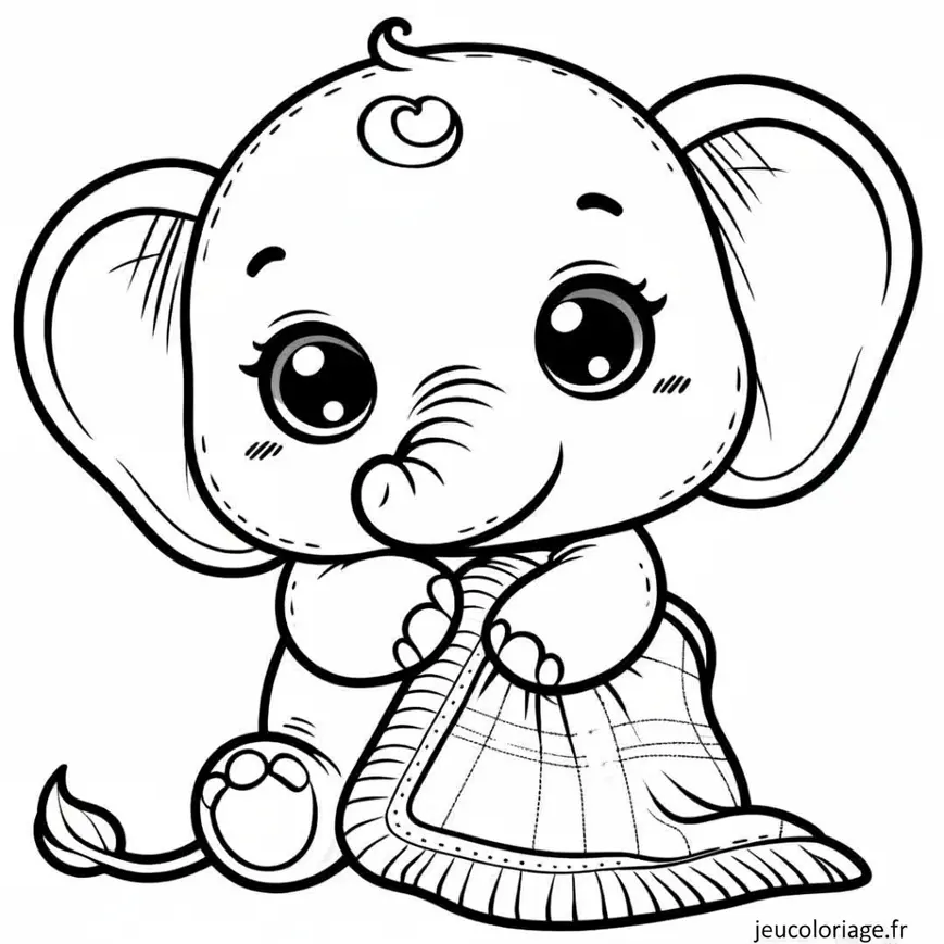 Coloriage de bébé éléphant avec une couverture
