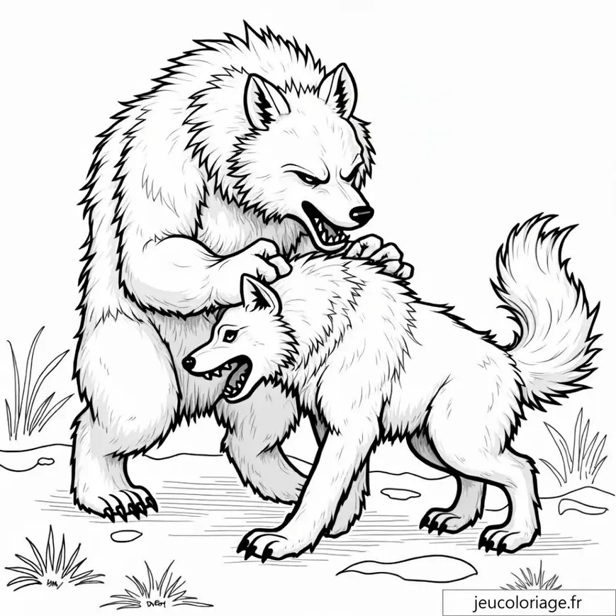 Coloriage détaillé de loups en pleine nature