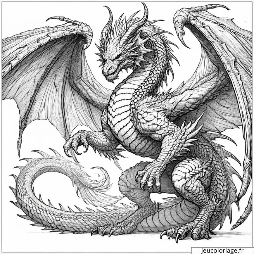 Coloriage dragon majestueux prêt à attaquer