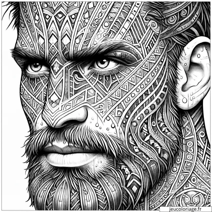 Coloriage homme tribal guerrier mythique