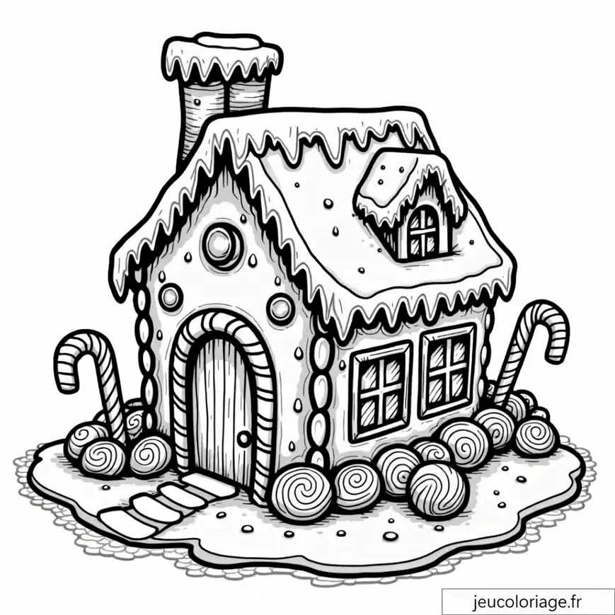 Coloriage maison en pain d&rsquo;épices avec sucres d&rsquo;orge
