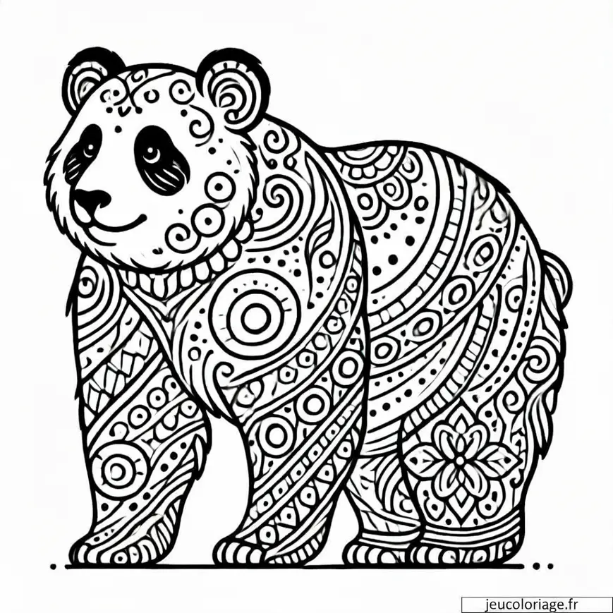 Coloriage panda tribal majestueux