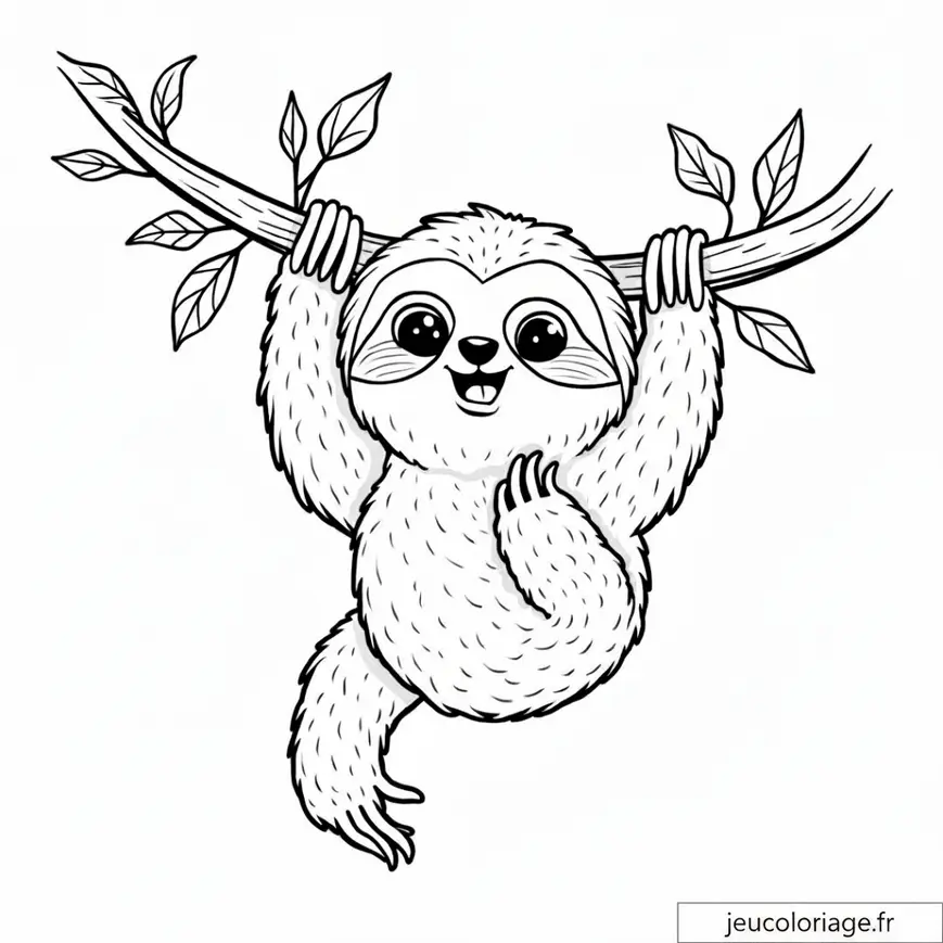 Coloriage paresseux adorable sur une branche d&rsquo;arbre