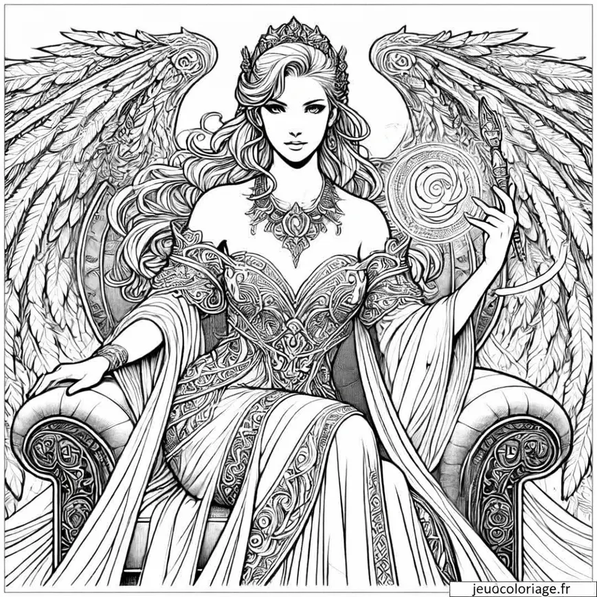 Coloriage reine épique sur un trône