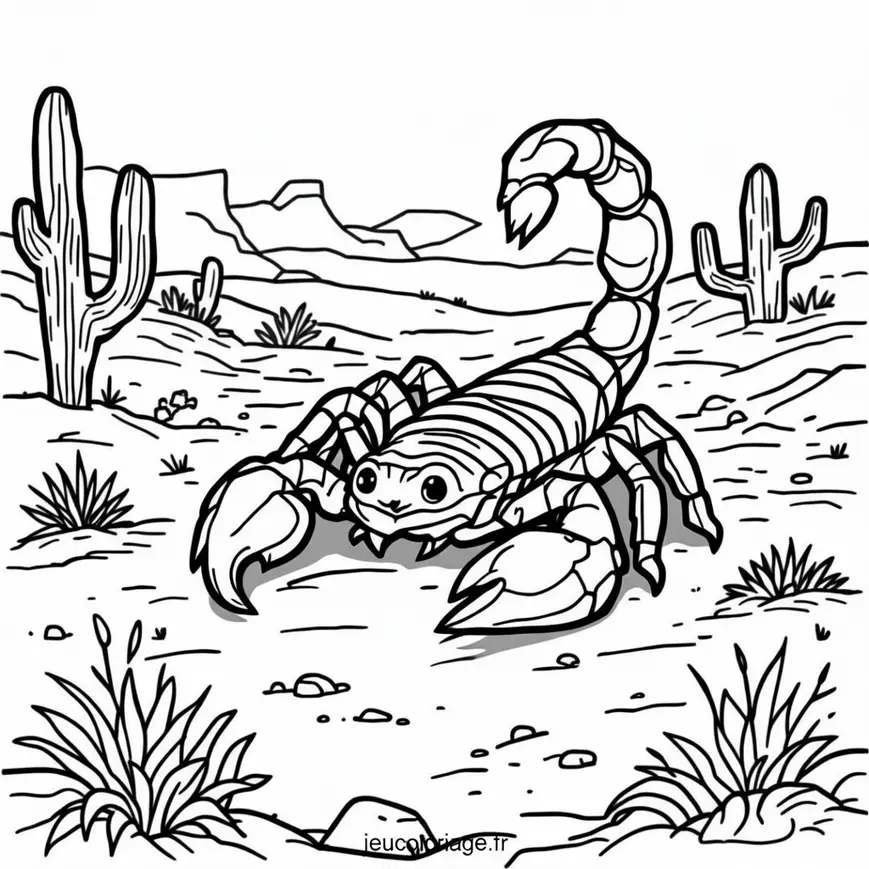Coloriage scorpion désertique : aventure dans les dunes