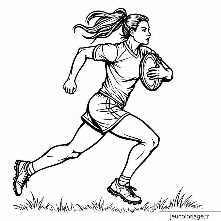 Coloriage sportif : Joueur de rugby en pleine action