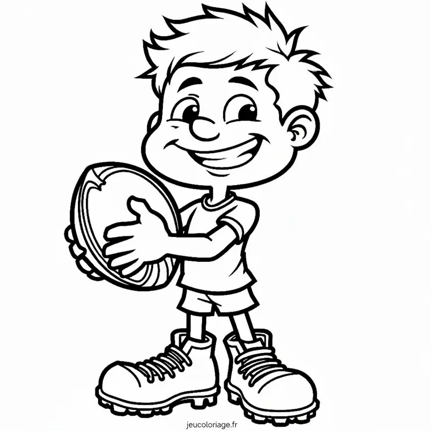 Jeune rugbyman prêt à l&rsquo;action : coloriage amusant et éducatif