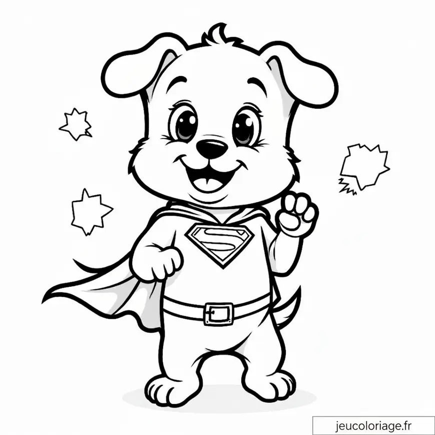 Petit chien super-héros à colorier pour les enfants