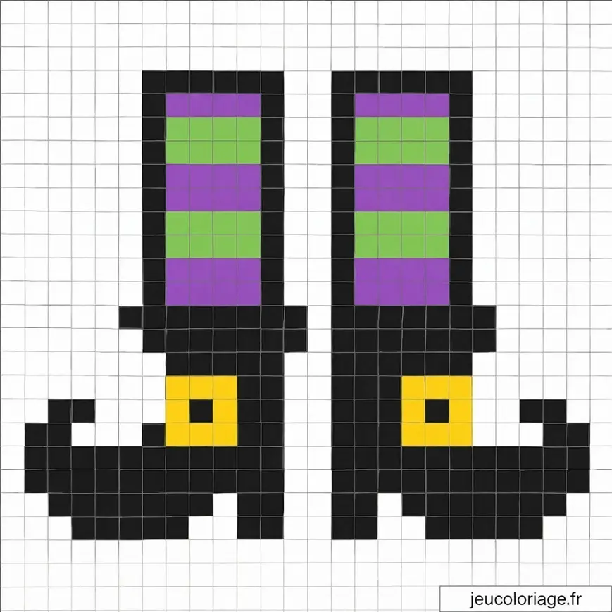Pixel art : Bottes de sorcière stylisées pour Halloween
