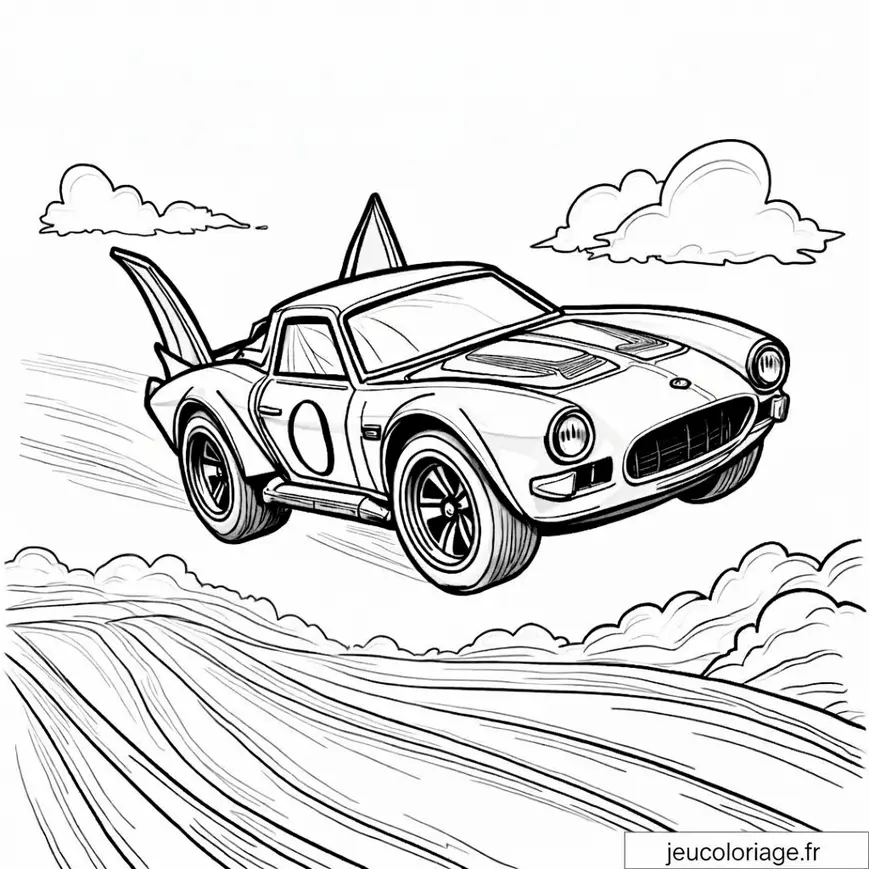 Voiture de course volante : Coloriage pour enfants créatif