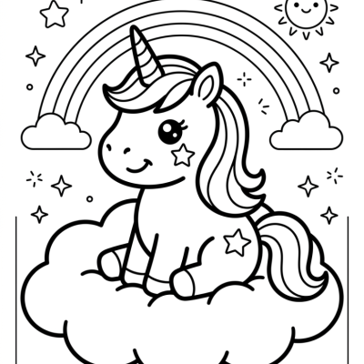 Licorne kawaii sur un nuage à imprimer et colorier