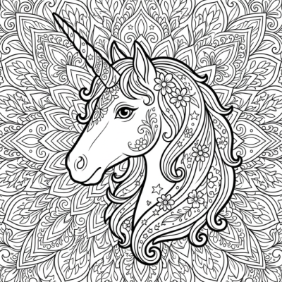 Mandala tête de licorne à imprimer et colorier